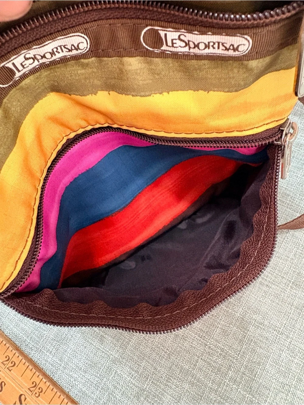 LeSportsac Brown Strap Multicolor Striped Crossbody Bag